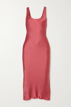 The Evelyn Open-back Silk-blend Charmeuse Midi Dress - Coral