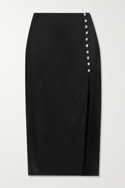 The Kalanni Embellished Silk-charmeuse Midi Skirt - Black