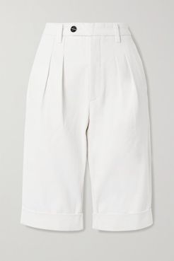 Net Sustain Pedal Pusher Pleated Denim Shorts - White