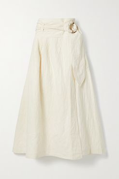 Net Sustain Esperanza Belted Organic Cotton And Linen-blend Jacquard Midi Wrap Skirt - Off-white