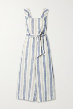 Alice Olivia - Marty Belted Striped Linen-blend Jumpsuit - Ecru