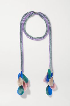 Eacharpe Shell, Feather And Silver-tone Necklace - Green
