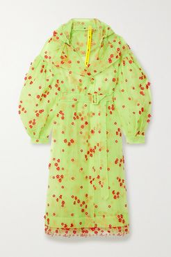 4 Simone Rocha Coronilla Hooded Appliquéd Embroidered Tulle Trench Coat - Lime green