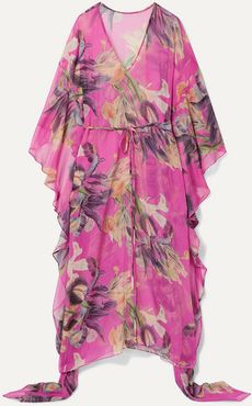 Grace Asymmetric Floral-print Gauze Kaftan - Fuchsia