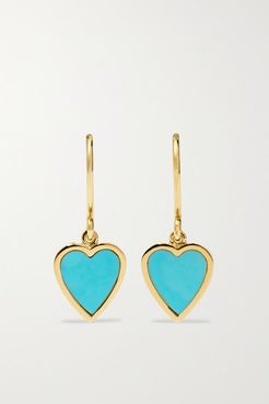 Mini Heart 18-karat Gold Turquoise Earrings