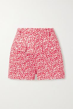 Floral-print Broderie Anglaise Cotton Shorts - Tomato red