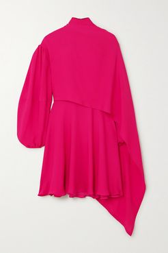 Cape-effect Tie-neck Silk-chiffon Mini Dress - Pink