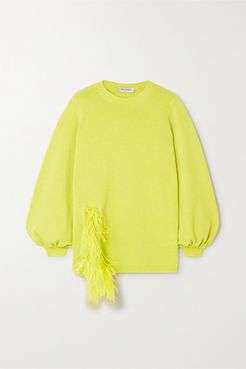 Feather-trimmed Wool And Cashmere-blend Sweater - Green