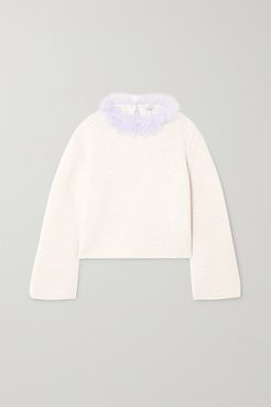 Open-back Feather-trimmed Cashmere Sweater - White