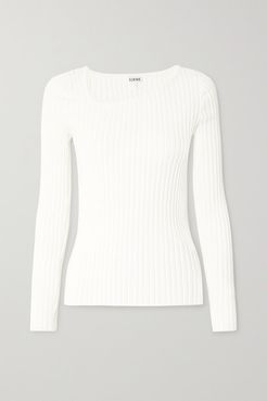 Asymmetric Ribbed-knit Sweater - White