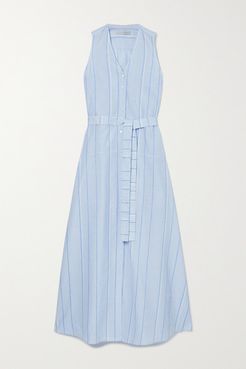 palmer//harding - Sedona Striped Belted Cotton And Linen-blend Maxi Shirt Dress - Light blue