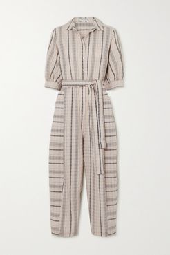 palmer//harding - Dana Belted Striped Linen-blend Seersucker Jumpsuit - Beige