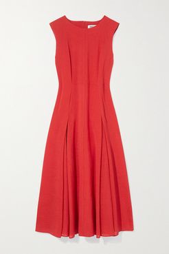 Melina Pleated Voile Midi Dress - Red