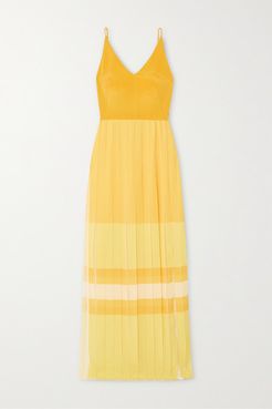 Pleated Color-block Silk Maxi Dress - Yellow