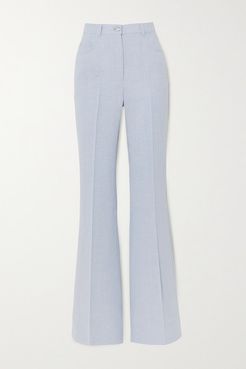 Farid Linen And Wool-blend Flared Pants - Blue