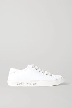 Malibu Leather-trimmed Distressed Cotton-canvas Sneakers - White