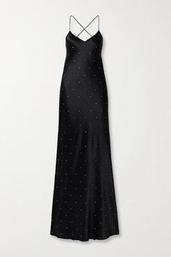 Open-back Crystal-embellished Silk-satin Gown - Black
