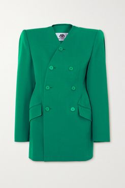 Double-breasted Wool-blend Blazer - Turquoise