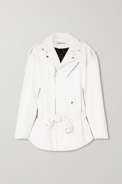 Oversized Leather Biker Jacket - White