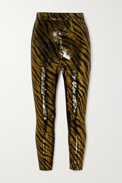 Sequined Stretch-jersey Leggings - Gold