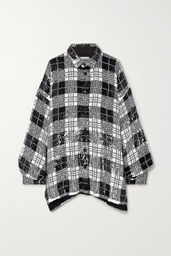 Oversized Checked Sequined Tulle Shirt - Black