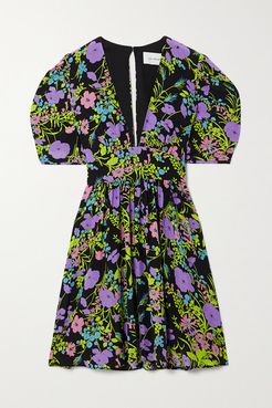 Gigi Belted Floral-print Silk Mini Dress - Purple