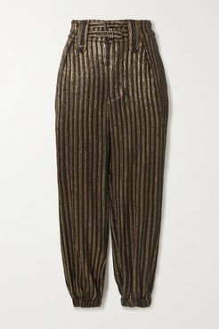 Metallic Striped Woven Tapered Pants - Black