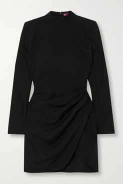 Osaka Draped Wrap-effect Silk Mini Dress - Black