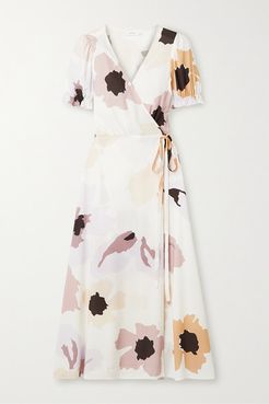 Soirée Floral-print Woven Wrap Dress - Off-white