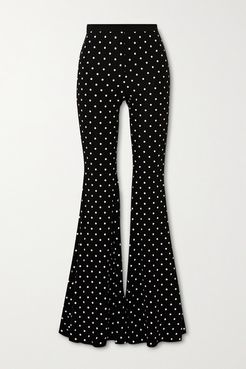 Polka-dot Stretch-knit Flared Pants - Black