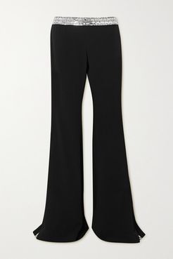 Embellished Crepe Flared Pants - Black