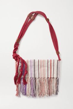 Marakoo Rope-trimmed Fringed Printed Cotton-gauze Shoulder Bag - Red