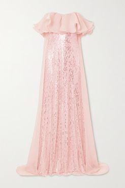 Marguerite Strapless Ruffled Organza And Sequin-embellished Tulle Gown - Pastel pink