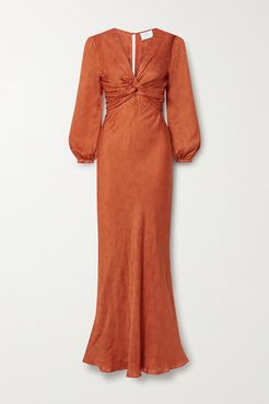 Sienna Knotted Silk-satin Jacquard Gown - Bright orange