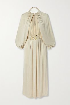 Mika Belted Satin-crepe Midi Dress - Beige