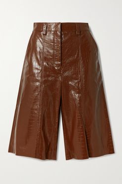 Ivgenya Croc-effect Leather Shorts - Brown
