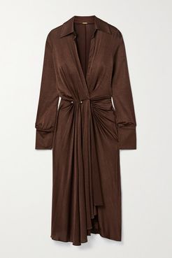 Lorenne Pleated Draped Stretch-satin Jersey Wrap Dress - Chocolate