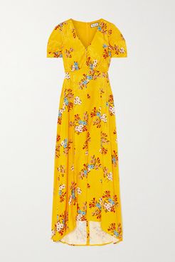 Floral-print Satin-jacquard Maxi Dress - Saffron