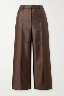 Cropped Wool And Silk-blend Satin Straight-leg Pants - Chocolate