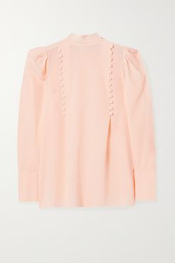 Button-detailed Silk-georgette Blouse - Blush