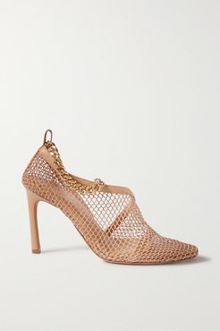 Chain-embellished Macramé And Leather Pumps - Beige