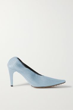 Textured-leather Pumps - Light blue