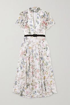 Giudita Tie-neck Belted Floral-print Silk-voile Dress - White