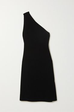 One-shoulder Stretch-knit Midi Dress - Black