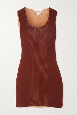 Layered Ribbed Cotton And Silk-blend Tank - Burgundy