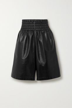 Shirred Leather Shorts - Black