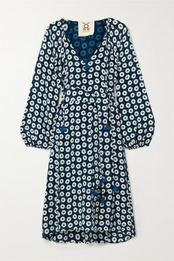 Vivian Belted Printed Silk Crepe De Chine Dress - Midnight blue
