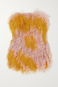 Strapless Feather-embellished Silk-satin Mini Dress - Pink