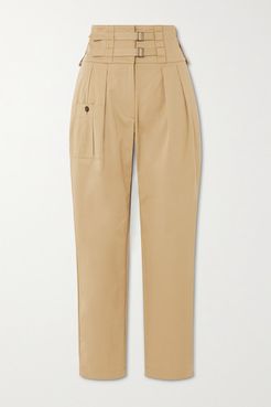 Buckled Cotton-blend Twill Tapered Pants - Beige