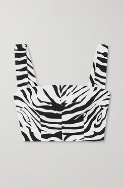 Cropped Zebra-print Cotton-blend Top - White